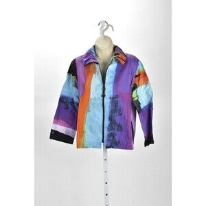 Caroline Rose Colorful Unique Artistic Front Zip Lightweight Jacket Size S